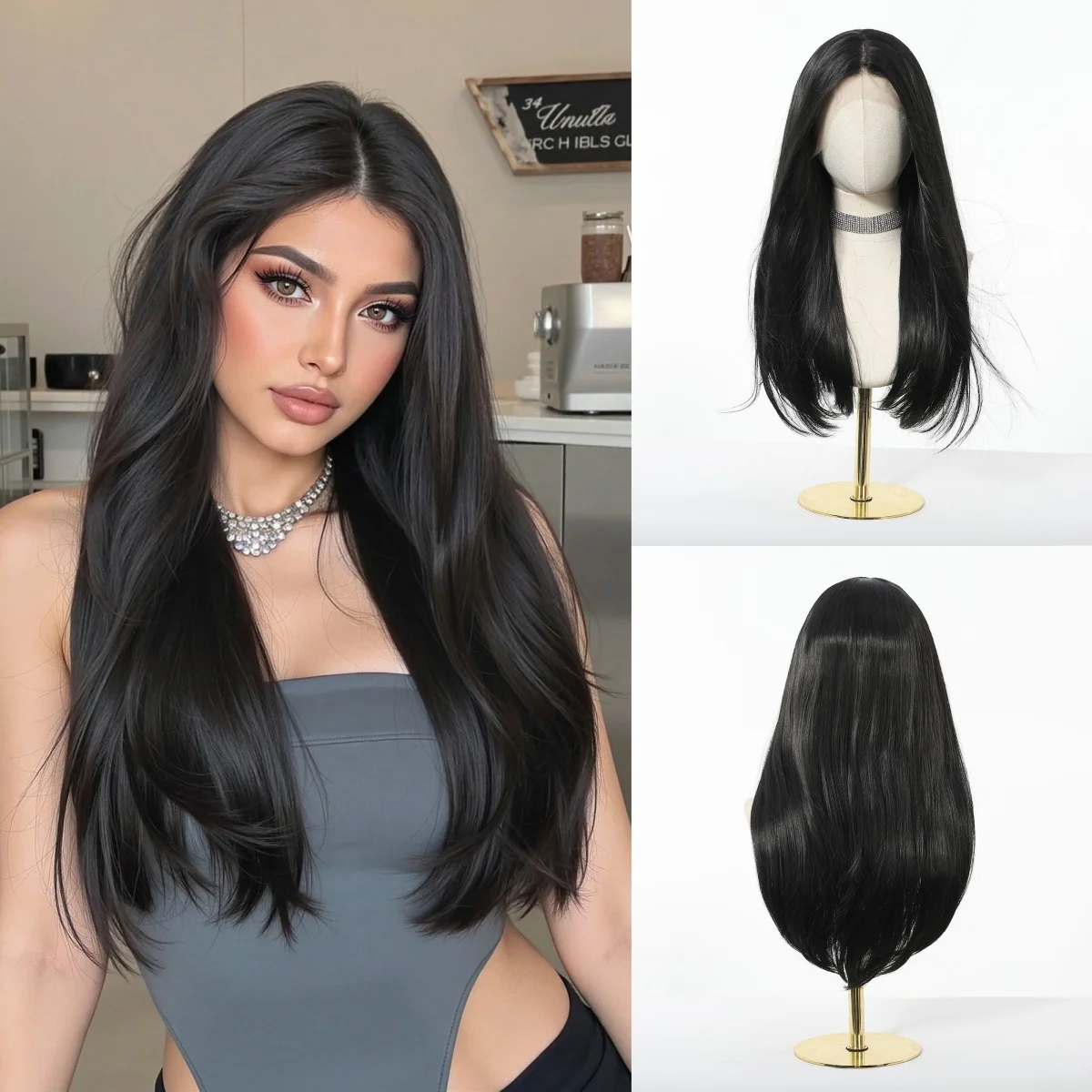 Long Straight Lace Synthetic Hair Wigs Black Middle Part Wig for Women Daily Party Use T-Part Lace Wig Heat Resistant Fiber
Long Straight Lace Synthetic Hair Wigs Black Middle Part Wig for Women Daily Party Use T-Part Lace Wig Heat Resistant Fiber