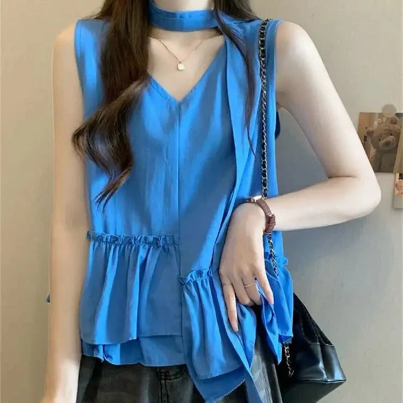 Women's Sweet V-Neck Ruffle Trim Irregular Sleeveless T-Shirt Summer New Versatile Asymmetric Vest Top
Women's Sweet V-Neck Ruffle Trim Irregular Sleeveless T-Shirt Summer New Versatile Asymmetric Vest Top