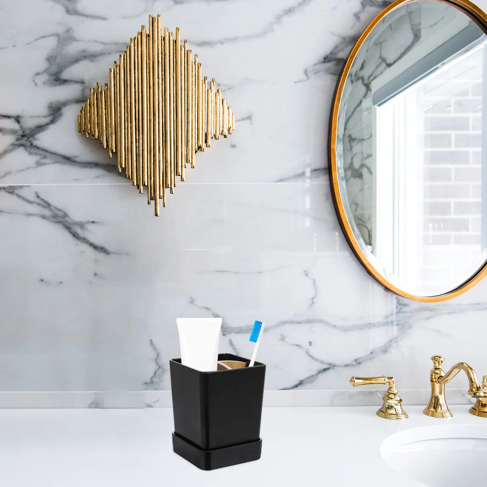 Multi Functional Toothbrush Holder Stand Made of Rust Resistant Bamboo and Plastic Nonslip Draining Tray for Bathroom Home
Multi Functional Toothbrush Holder Stand Made of Rust Resistant Bamboo and Plastic Nonslip Draining Tray for Bathroom Home