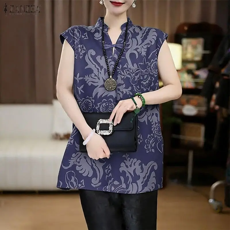 Stylish Printed Blouse 2026 ZANZEA Summer Women Tops Sleeveless Stand Neck Blusas Boehmain Holiday Shirt Mujer Chinese Style
Stylish Printed Blouse 2026 ZANZEA Summer Women Tops Sleeveless Stand Neck Blusas Boehmain Holiday Shirt Mujer Chinese Style