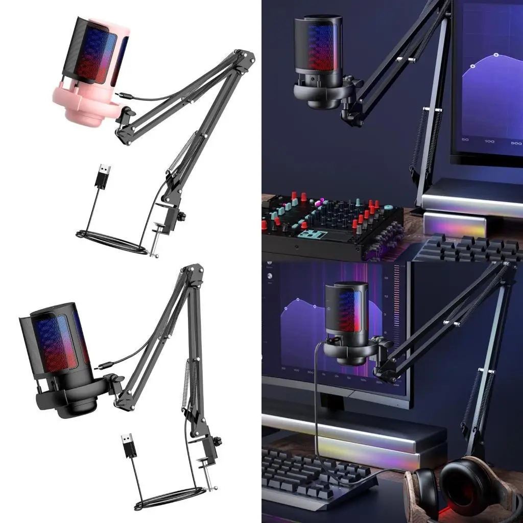 B03F Игровой микрофон со светодиодной подсветкой, USB-конденсаторный микрофон для ПК со съемным амортизатором
B03F Игровой микрофон со светодиодной подсветкой, USB-конденсаторный микрофон для ПК со съемным амортизатором