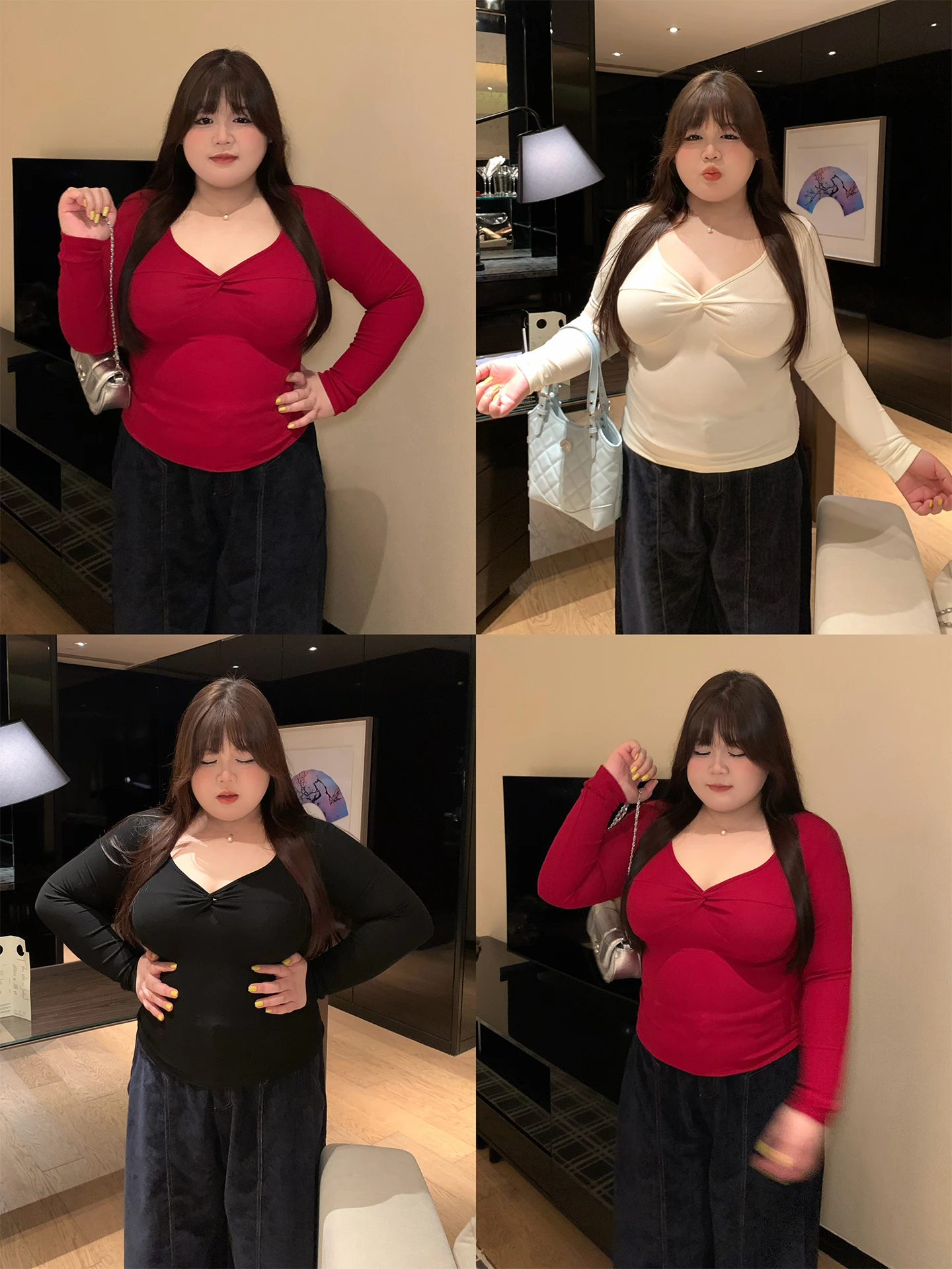 Sexy V-neck T-shirt with Knot Slim Fit Large Size Long Sleeve Inner Wear for Women Big Chest Small Waist Pure Desire
Sexy V-neck T-shirt with Knot Slim Fit Large Size Long Sleeve Inner Wear for Women Big Chest Small Waist Pure Desire