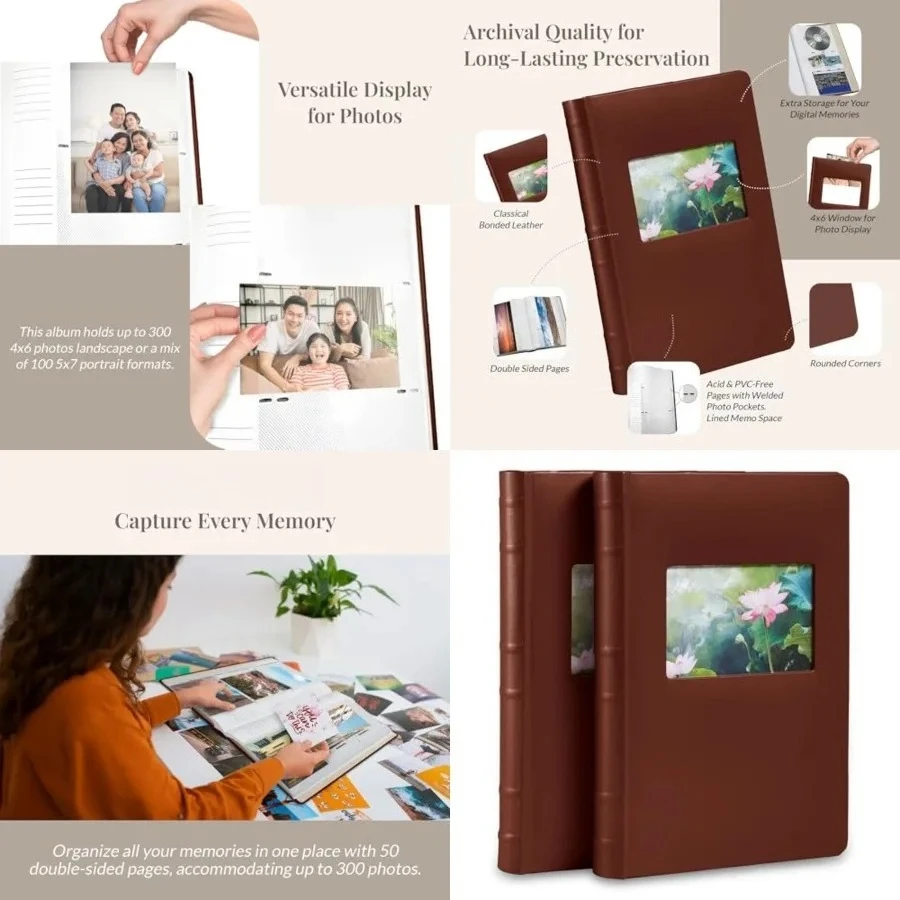 2-Pack Bonded Leather Photo Albums, Photo Album 5x7 & 4x6 Slots, Brown
2-Pack Bonded Leather Photo Albums, Photo Album 5x7 & 4x6 Slots, Brown