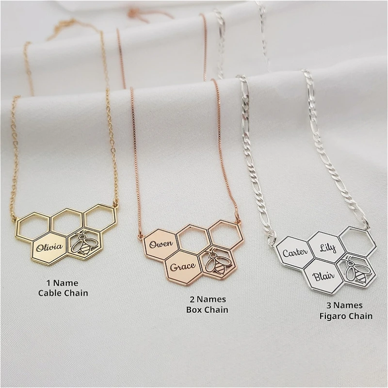 Honeycomb Necklace Custom Necklace for Mom with Kids Names Family Name Carving Bee Stainless Steel Jewelry Mother's Day Gift
Honeycomb Necklace Custom Necklace for Mom with Kids Names Family Name Carving Bee Stainless Steel Jewelry Mother's Day Gift