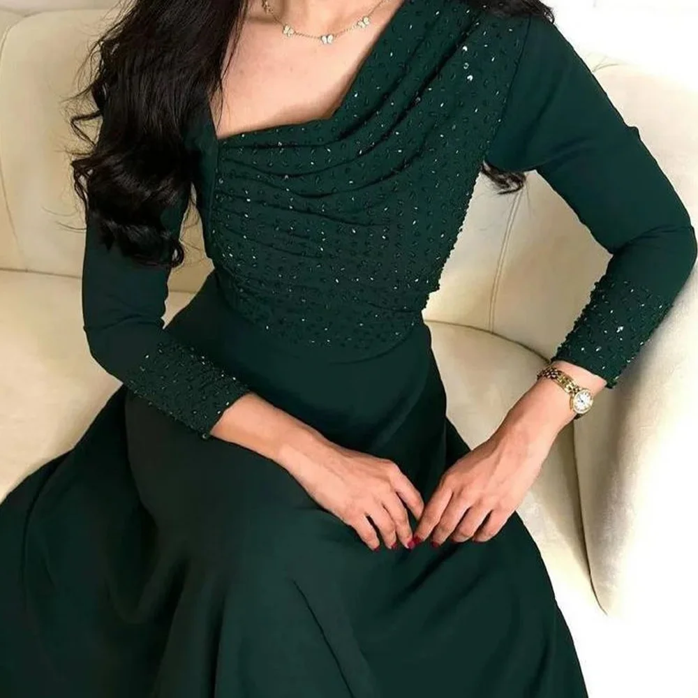 Square Neck Straight Satin Long Sleeves Floor Length Sweep Train Solid Color Pleats Sahes Crystal Dresses For Formal Occasions
Square Neck Straight Satin Long Sleeves Floor Length Sweep Train Solid Color Pleats Sahes Crystal Dresses For Formal Occasions