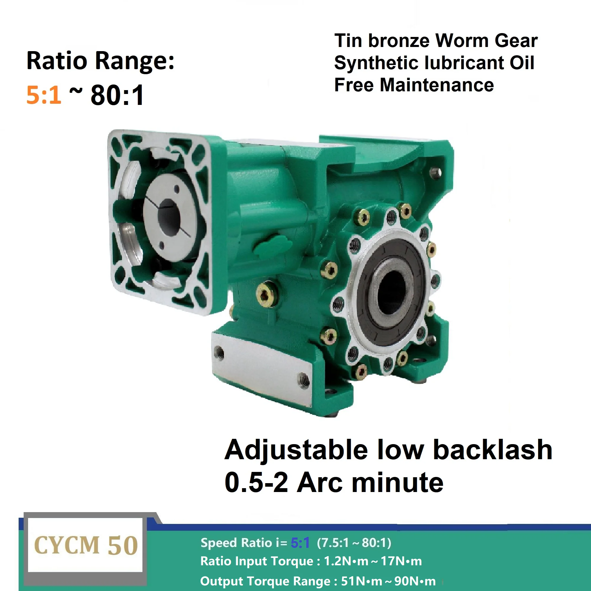 CHENYUE Low backlash 0.5-2 Arc minute Worm Gearbox CYCM50 Input 14/19/20/22mm Output 25mm Ratio5:1/80:1Free Maintenance
CHENYUE Low backlash 0.5-2 Arc minute Worm Gearbox CYCM50 Input 14/19/20/22mm Output 25mm Ratio5:1/80:1Free Maintenance