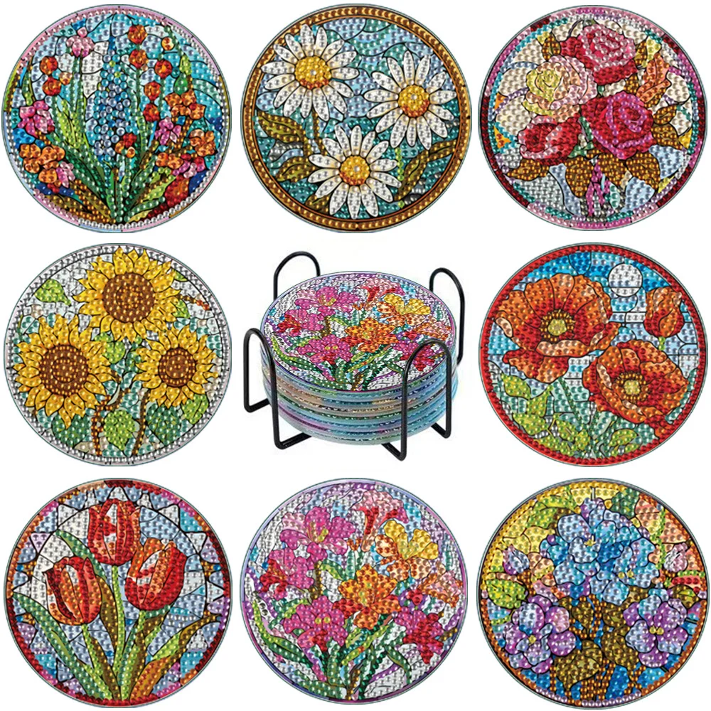 8-piece/set DIY diamond painting coasters sunflower coasters for drinks crystal resin diamond art coasters with stand
8-piece/set DIY diamond painting coasters sunflower coasters for drinks crystal resin diamond art coasters with stand