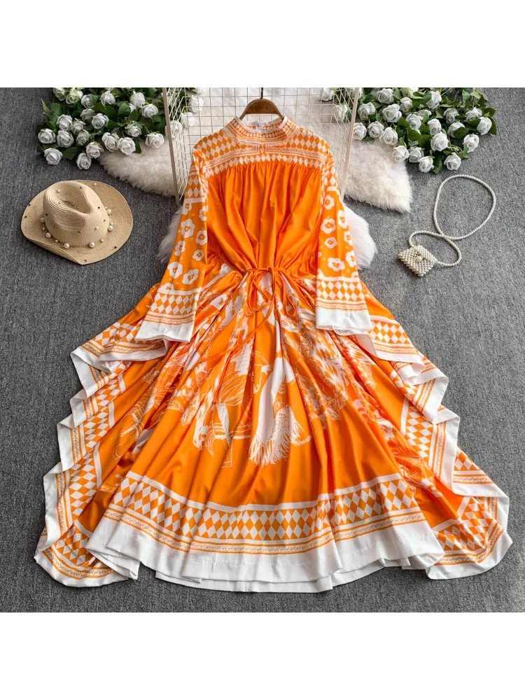 Miyake Pleated Print Long Dresses for Women Round Collar Full Sleeve A Line Elegant Lady Loose Fashion Dress 2025 New
Miyake Pleated Print Long Dresses for Women Round Collar Full Sleeve A Line Elegant Lady Loose Fashion Dress 2025 New