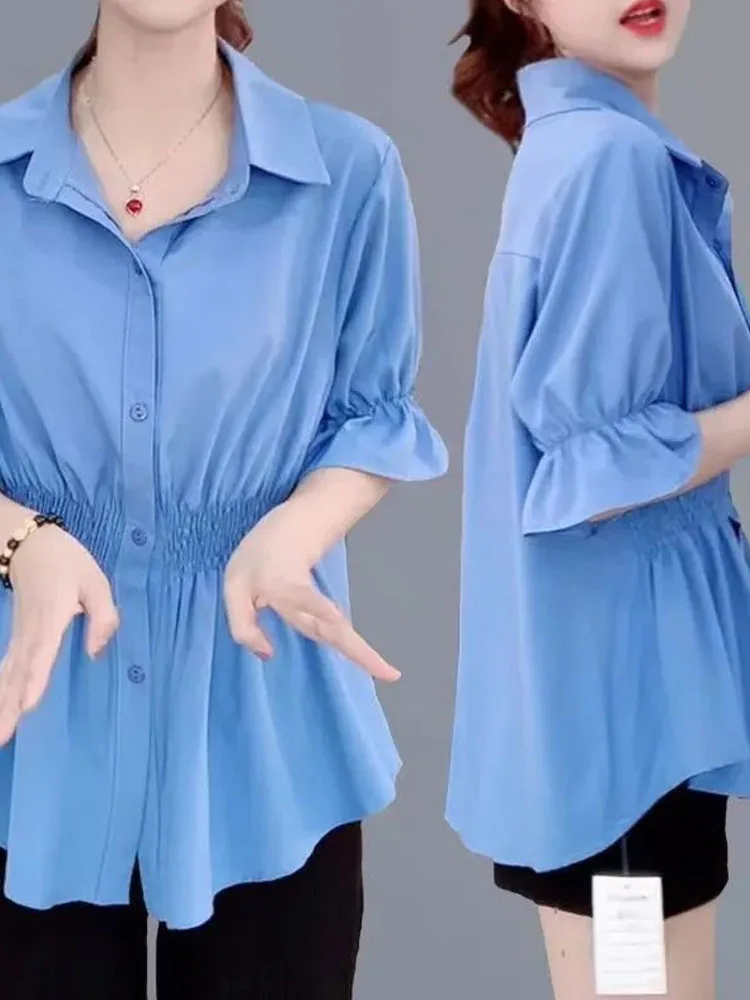 Women's Slim Fit Shirt Short Sleeve Waist-Cinching Design Casual Korean Style Summer Top Cover Belly Button-Up Thinming Crowd
Women's Slim Fit Shirt Short Sleeve Waist-Cinching Design Casual Korean Style Summer Top Cover Belly Button-Up Thinming Crowd