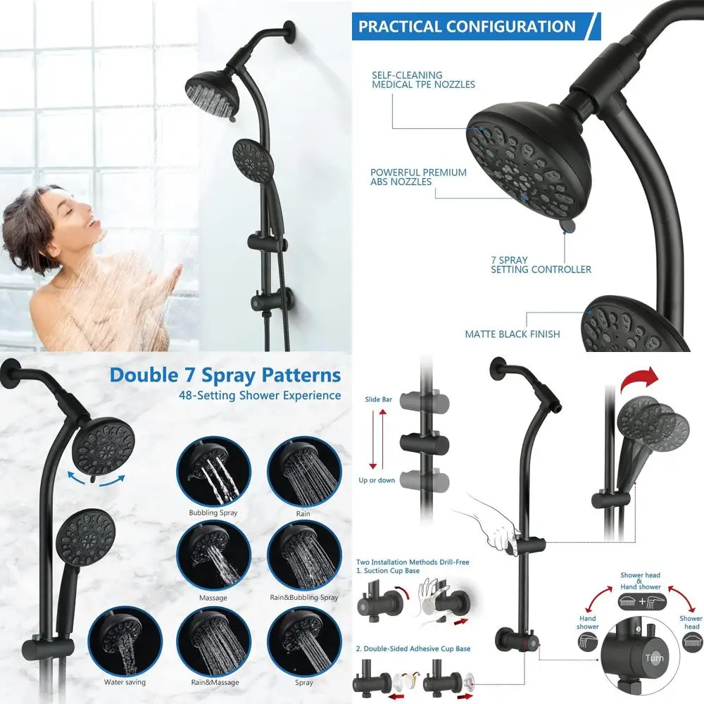 Душевая система с 48 режимами, ручной лейкой, 3-позиционным переключателем и регулируемой по высоте штангой - матовый черный
Душевая система с 48 режимами, ручной лейкой, 3-позиционным переключателем и регулируемой по высоте штангой - матовый черный