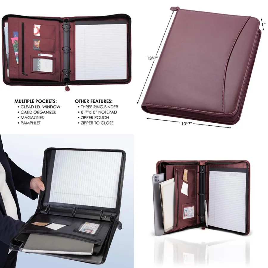 3-Ring Portfolio Binder with Zipper 1.25" Faux Leather Padfolio Binder for Women and Men Professional Business Portfolio Folder
3-Ring Portfolio Binder with Zipper 1.25" Faux Leather Padfolio Binder for Women and Men Professional Business Portfolio Folder