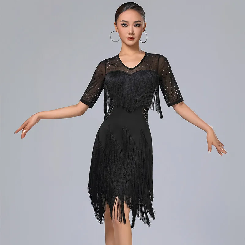 Latin Dance Clothing Women Milk Silk Half-Length Sleeves Hot Diamond Multi-Layer Tassels
Latin Dance Clothing Women Milk Silk Half-Length Sleeves Hot Diamond Multi-Layer Tassels