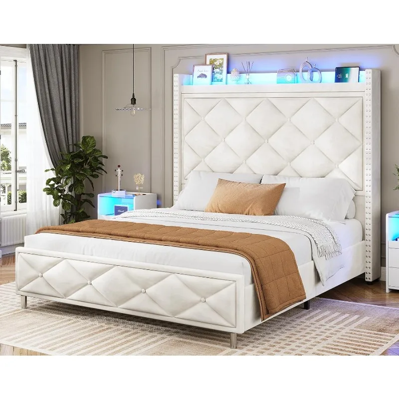 Queen Bed Frame with Tall Storage Headboard, Bed Frame Queen Size with Charging Station,Upholstered Led
Queen Bed Frame with Tall Storage Headboard, Bed Frame Queen Size with Charging Station,Upholstered Led