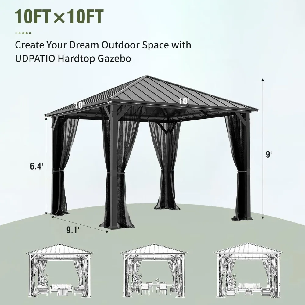 10' X 10' Hardtop Gazebo Outdoor Metal with Galvanized Steel Roof Permanent Pavilion Netting Included Customizable
10' X 10' Hardtop Gazebo Outdoor Metal with Galvanized Steel Roof Permanent Pavilion Netting Included Customizable