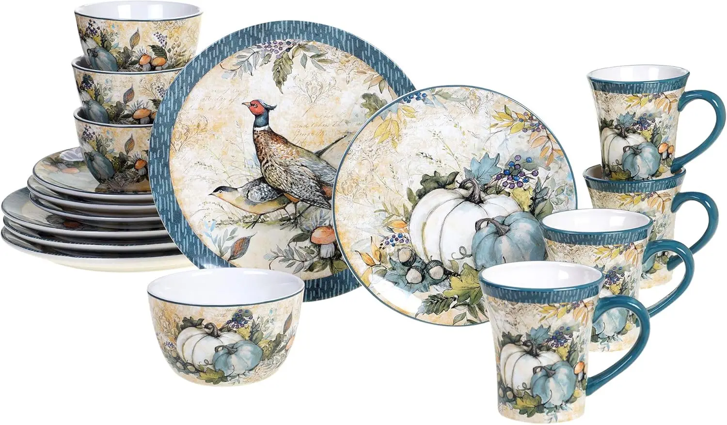 Harvest Gatherings 16-Piece Ceramic Dinnerware Set, Service for 4 - Multicolor Fall Plates, Bowls & Mugs with Pumpkin & Pheasant
Harvest Gatherings 16-Piece Ceramic Dinnerware Set, Service for 4 - Multicolor Fall Plates, Bowls & Mugs with Pumpkin & Pheasant