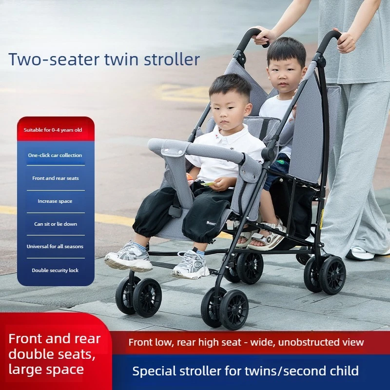 Twin Baby Stroller with Front Rear Reclining Seats One Click Fold Large Space Design and Double Safety Lock System
Twin Baby Stroller with Front Rear Reclining Seats One Click Fold Large Space Design and Double Safety Lock System