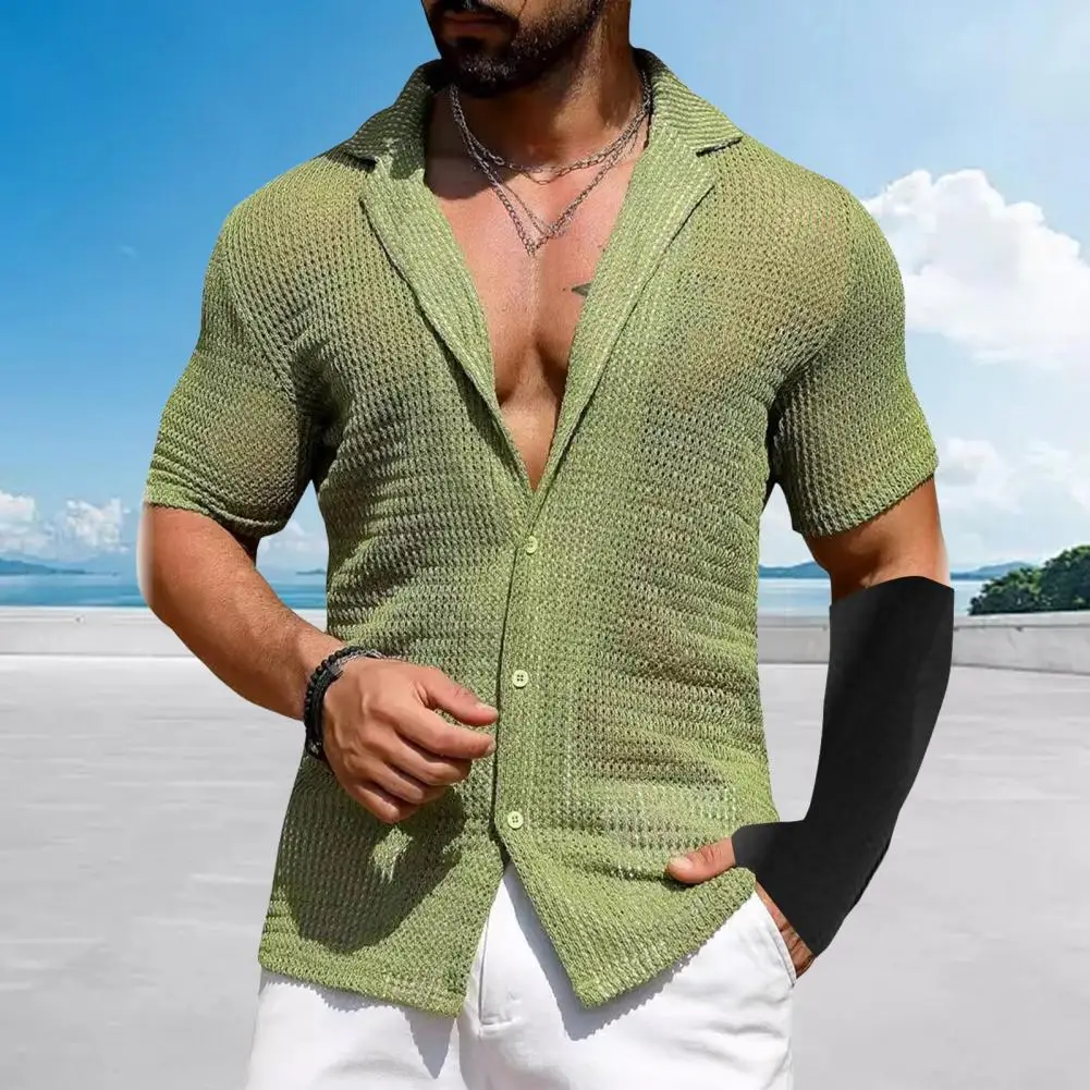 Men Vintage Shirt Men Shirt Vintage Style Men's Knitted Cardigan with Turn-down Collar for Summer Beach Vacation Short Sleeves
Men Vintage Shirt Men Shirt Vintage Style Men's Knitted Cardigan with Turn-down Collar for Summer Beach Vacation Short Sleeves