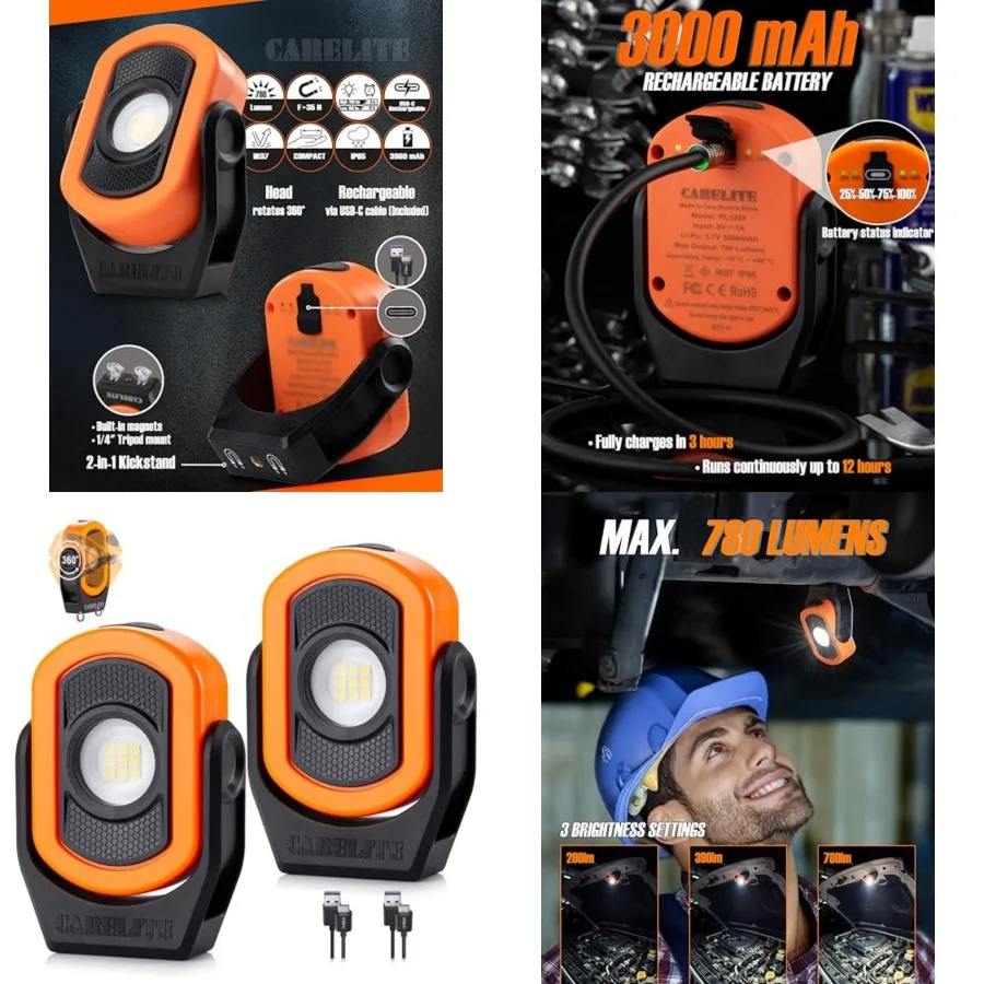 Magnetic Work Light 780 Lumen Compact Pocket Light, Rechargeable 3000mAh, 360° Pivot, Durable and Portable for Mechanics and Jo
Magnetic Work Light 780 Lumen Compact Pocket Light, Rechargeable 3000mAh, 360° Pivot, Durable and Portable for Mechanics and Jo