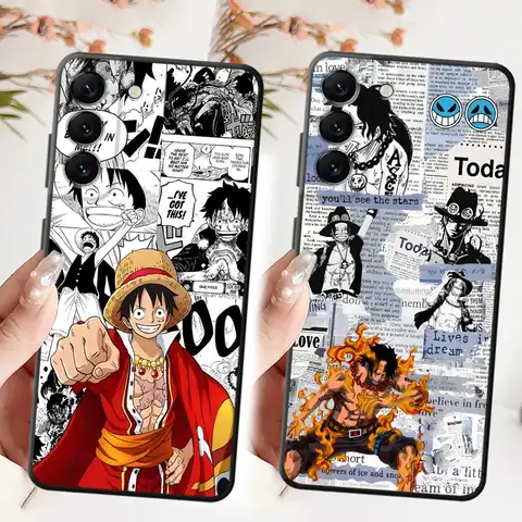 One Piece Flame Ace Case for Samsung Galaxy A06 A10 A12 A04 A30 A15 A70 A40 A16 A20 A13 A50 A03 A05 Black Soft Phone Cover