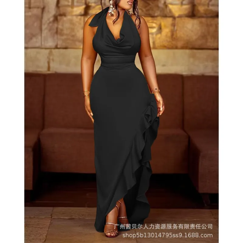 Party Dress Waist Trimming Ruffles Backless Sexy Bodycon Dress Women Satin Swing Collar Halter Lace-up Stitching Dress
Party Dress Waist Trimming Ruffles Backless Sexy Bodycon Dress Women Satin Swing Collar Halter Lace-up Stitching Dress