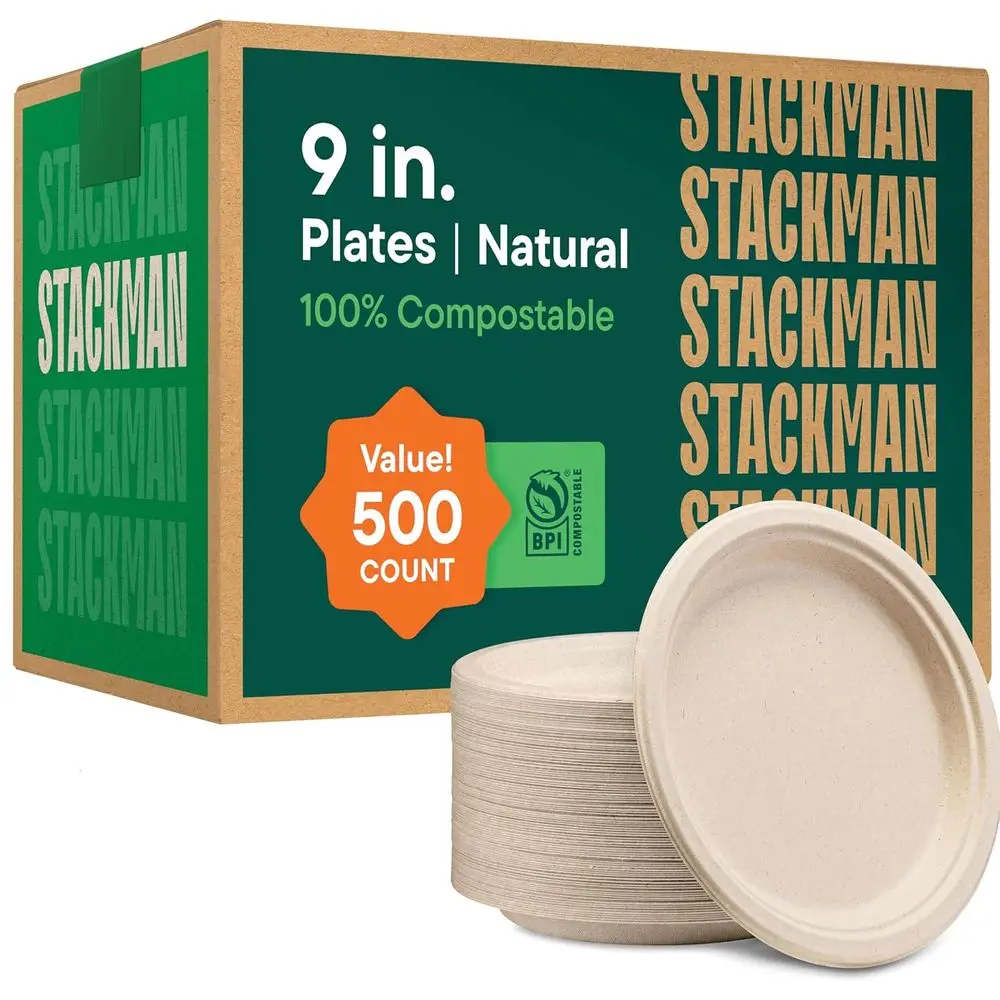 100% Компостируемые бумажные тарелки 9 дюймов, 500 штук, прочные обеденные тарелки, натуральный коричневый цвет, из неотбеленной багассы, экологичные, биоразлагаемые
100% Компостируемые бумажные тарелки 9 дюймов, 500 штук, прочные обеденные тарелки, натуральный коричневый цвет, из неотбеленной багассы, экологичные, биоразлагаемые