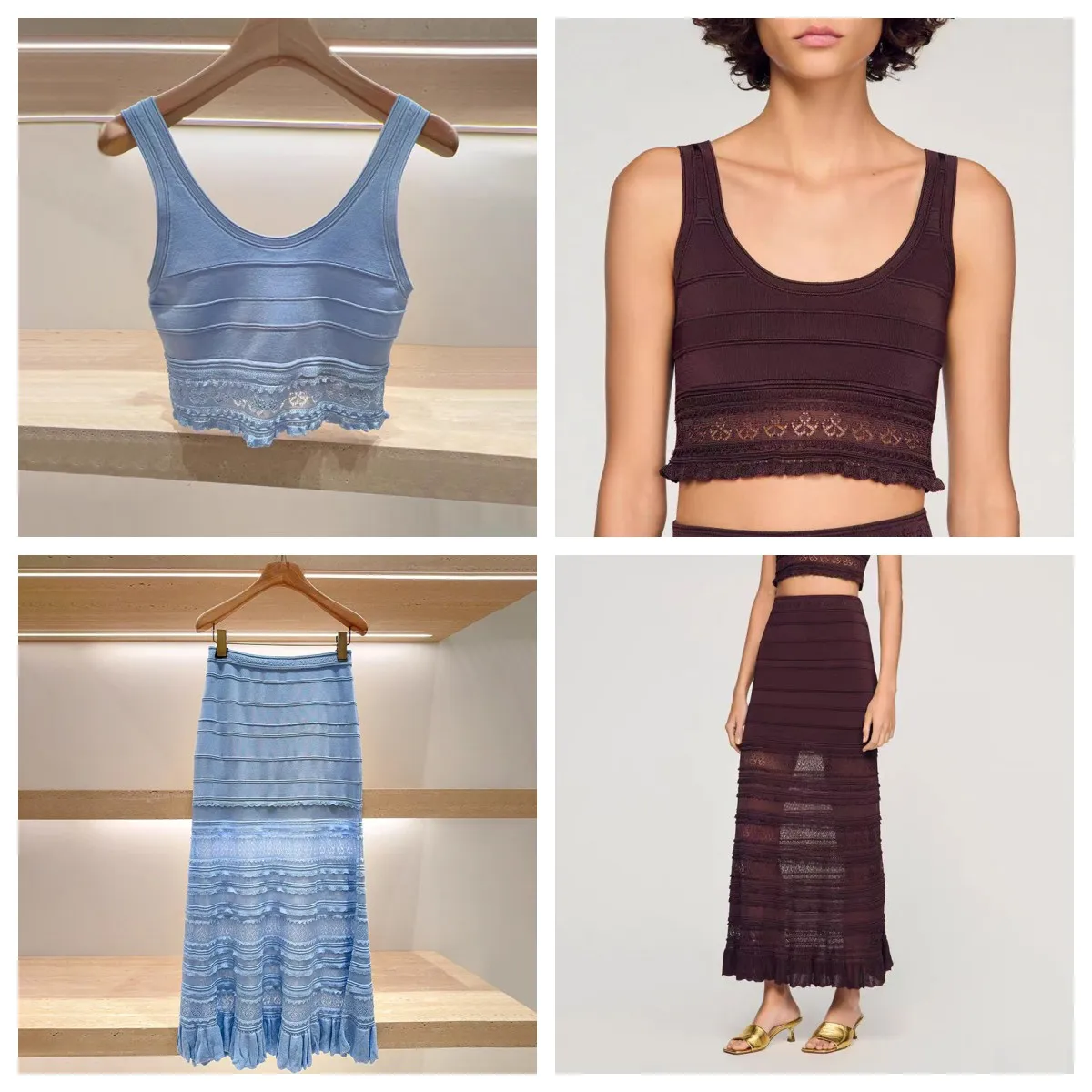 2 Colors Women's Lace Stitching Tank Top Short Knitted Vest or Ruffles Edge Hollow Out Slim Midi Skirt
2 Colors Women's Lace Stitching Tank Top Short Knitted Vest or Ruffles Edge Hollow Out Slim Midi Skirt