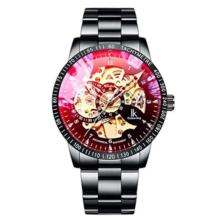 GLEIM Men's Watch Skeleton Automatic Mechanical Wristwatch, Silver Golden Dial Tachymeter Black Stainless Steel Casual Steampun
GLEIM Men's Watch Skeleton Automatic Mechanical Wristwatch, Silver Golden Dial Tachymeter Black Stainless Steel Casual Steampun