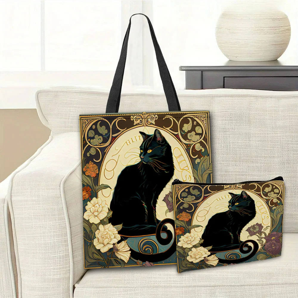 Модная большая сумка с рисунком черного кота, косметичка, практичная комбинированная сумка для хранения покупок, дорожная сумка в художественном стиле с цветочным принтом
Модная большая сумка с рисунком черного кота, косметичка, практичная комбинированная сумка для хранения покупок, дорожная сумка в художественном стиле с цветочным принтом