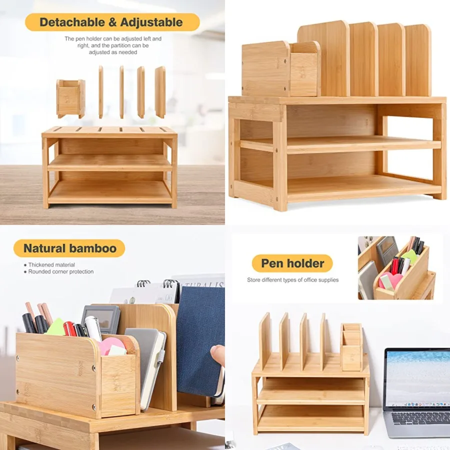 Бамбуковый настольный органайзер с держателем для файлов Офисная организация столов с регулируемой ручкой, настольный лоток для бумаги для писем Stor
Бамбуковый настольный органайзер с держателем для файлов Офисная организация столов с регулируемой ручкой, настольный лоток для бумаги для писем Stor