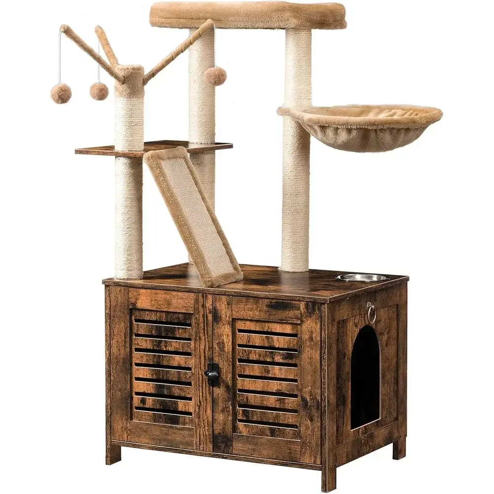 44 Tall Wooden Cat Tower with Scratching Posts, Hammock, and Concealed Litter BoxTime-limited
44 Tall Wooden Cat Tower with Scratching Posts, Hammock, and Concealed Litter BoxTime-limited