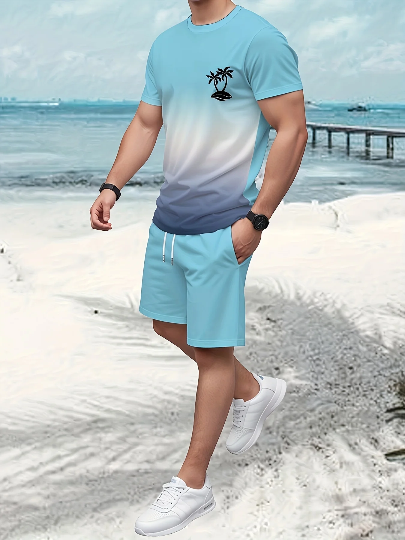 Men's Casual Summer Outfit Set - Striped Short Sleeve T-Shirt & Drawstring Shorts, Polyester Blend, Machine Washable
Men's Casual Summer Outfit Set - Striped Short Sleeve T-Shirt & Drawstring Shorts, Polyester Blend, Machine Washable