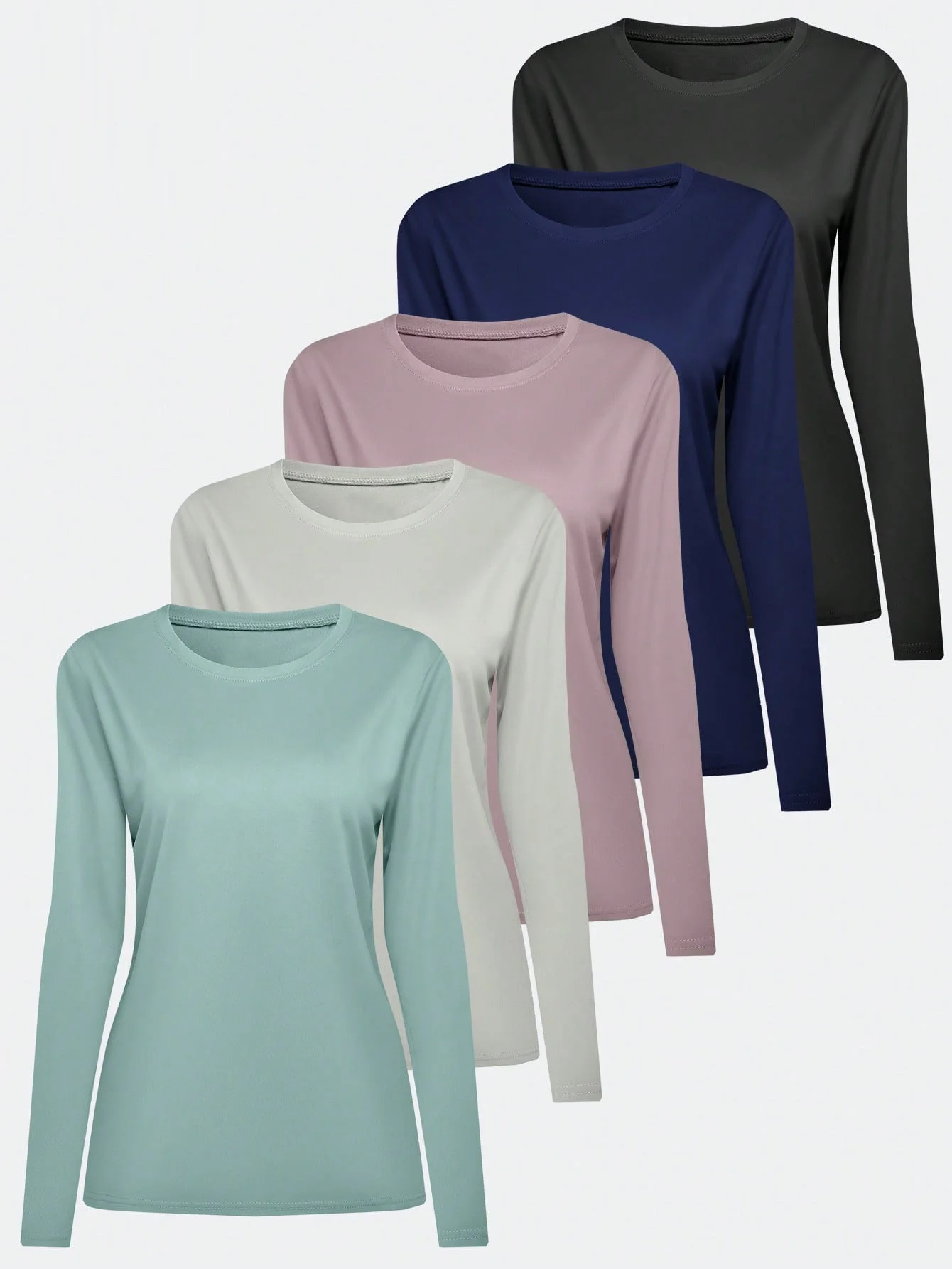 Однотонная женская футболка с длинными рукавами, повседневный и удобный топ с круглым вырезом из пяти предметов.
Однотонная женская футболка с длинными рукавами, повседневный и удобный топ с круглым вырезом из пяти предметов.
