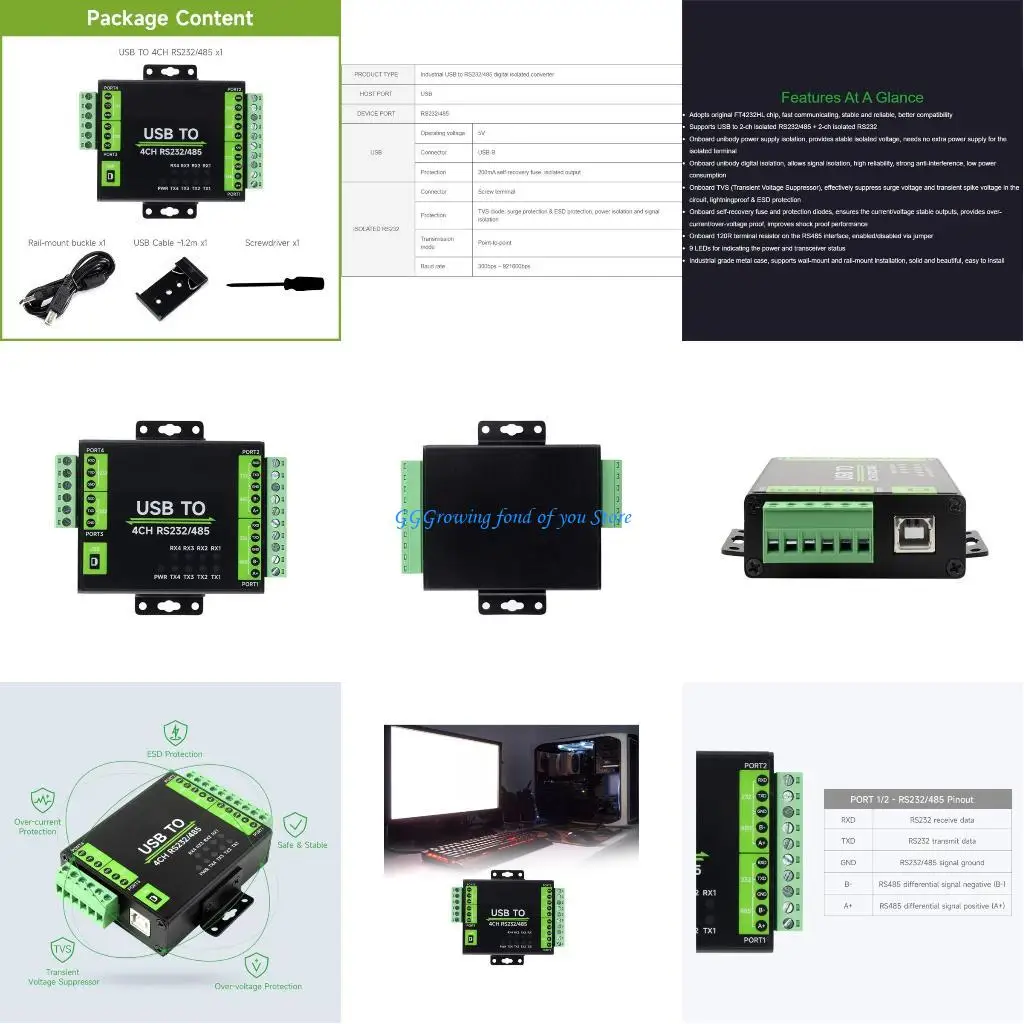 H9EB USB to 4CH RS232/485 Converter Industrial Isolated Converter Original FT232RNL
H9EB USB to 4CH RS232/485 Converter Industrial Isolated Converter Original FT232RNL