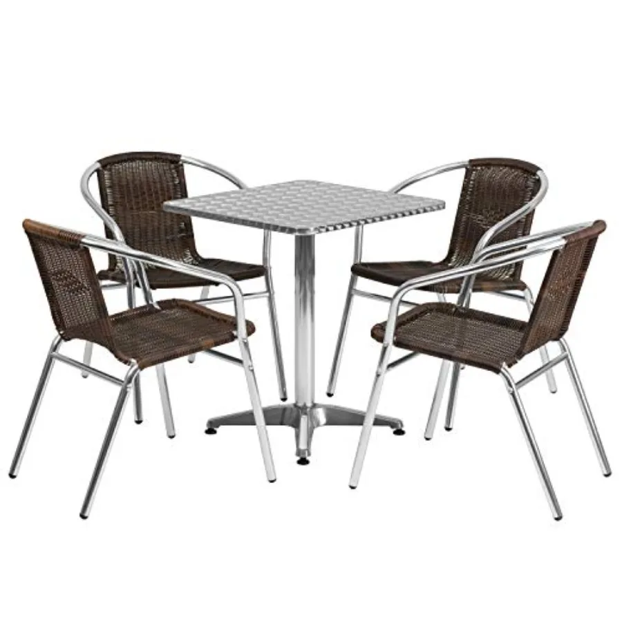23.5'' Square Aluminum Indoor-Outdoor Table Set with 4 Dark Brown Rattan Chairs
23.5'' Square Aluminum Indoor-Outdoor Table Set with 4 Dark Brown Rattan Chairs