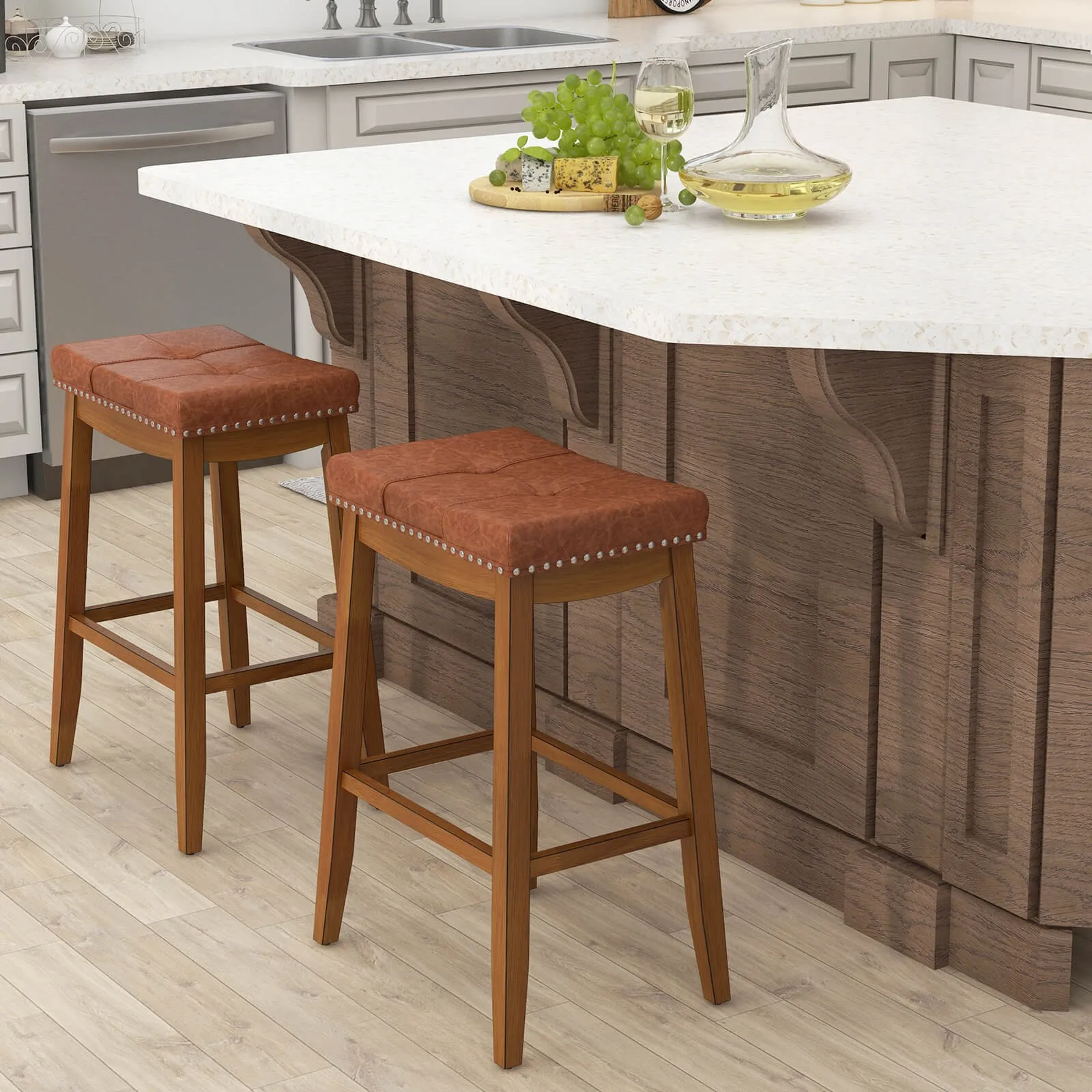 29" Bar Height Stools Set of 2 w/ PU Leather Seat Solid Rubber Wood Frame
29" Bar Height Stools Set of 2 w/ PU Leather Seat Solid Rubber Wood Frame