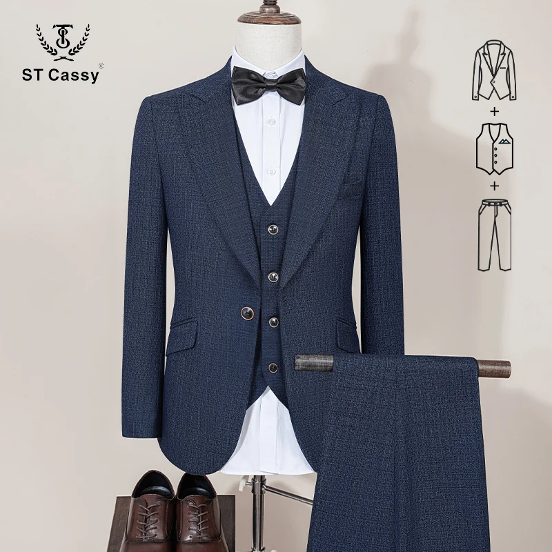 ST Cassy 3-piece men's blue suit set Slim Fit Male Groom Wedding Blazers Party Dress Suit Business Office
ST Cassy 3-piece men's blue suit set Slim Fit Male Groom Wedding Blazers Party Dress Suit Business Office