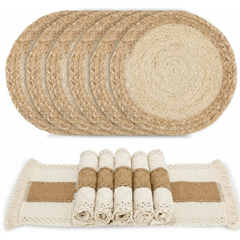 Handmade Boho Placemats Set of 6 - Natural Cotton Burlap Water Straw Woven Table Mats Farmhouse Decor
Handmade Boho Placemats Set of 6 - Natural Cotton Burlap Water Straw Woven Table Mats Farmhouse Decor