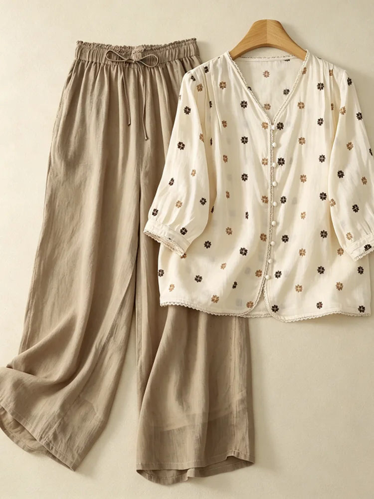 V-Neck Three-Quarter Sleeve Shirt Wide Leg Pants Cotton Linen Two-Piece Set Women Summer Linen Top Casual Set Breathable Ligh...
V-Neck Three-Quarter Sleeve Shirt Wide Leg Pants Cotton Linen Two-Piece Set Women Summer Linen Top Casual Set Breathable Ligh...