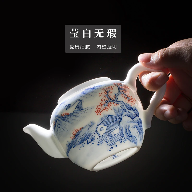 Jingdezhen высококлассный ручная роспись Ландшафтный керамический чайник один чайник домашний китайский стиль сине-белый фарфор кунг-фу
Jingdezhen высококлассный ручная роспись Ландшафтный керамический чайник один чайник домашний китайский стиль сине-белый фарфор кунг-фу