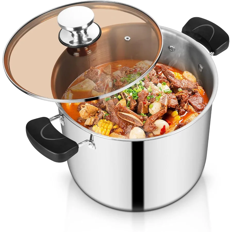 10QT Stainless Steel Triply Stock Pot with Lid and Heat Resistant Handles for Cooking Soup Pasta and More on Induction Gas Cera
10QT Stainless Steel Triply Stock Pot with Lid and Heat Resistant Handles for Cooking Soup Pasta and More on Induction Gas Cera