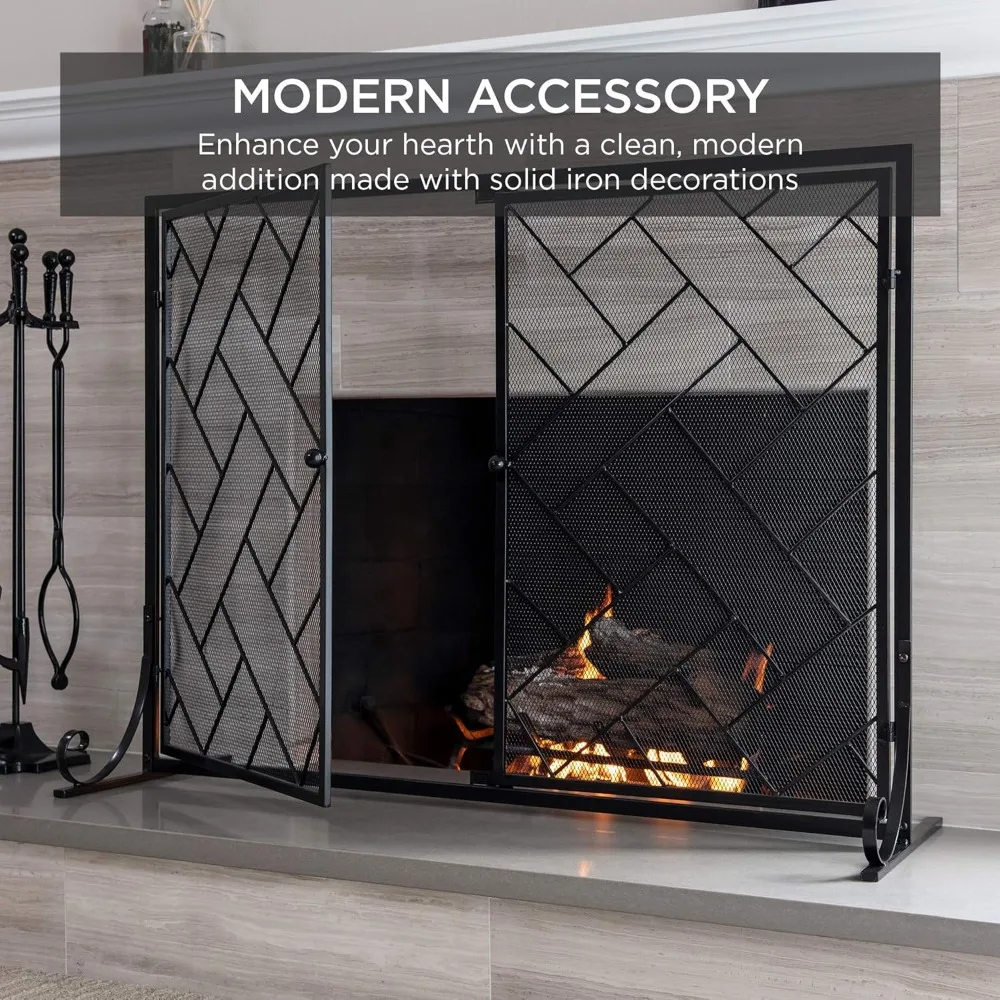 2-Panel Handcrafted Wrought Iron Decorative Mesh Geometric Fireplace Screen, Fire Spark Guard w/Magnetic Doors - Black
2-Panel Handcrafted Wrought Iron Decorative Mesh Geometric Fireplace Screen, Fire Spark Guard w/Magnetic Doors - Black