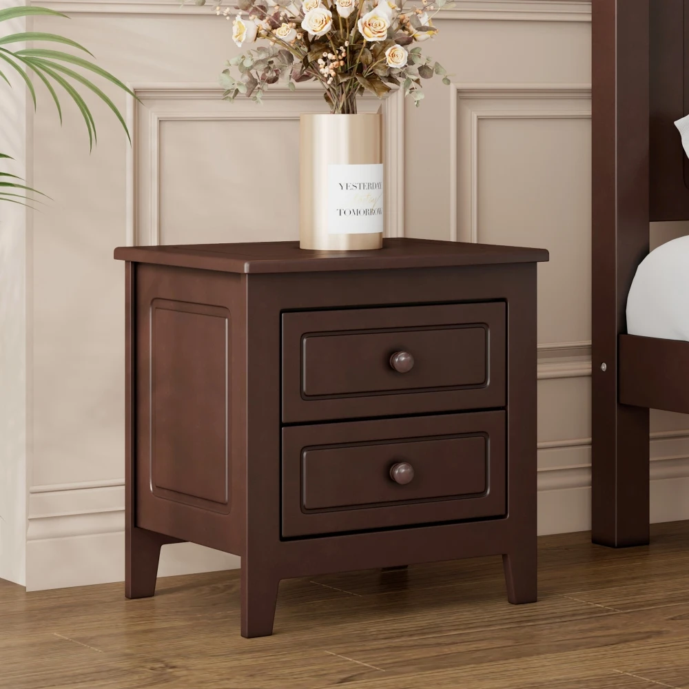 2-Drawer Nightstand for Bedroom Mid Century Retro Bedside Table with Classic Design Dark Walnut
2-Drawer Nightstand for Bedroom Mid Century Retro Bedside Table with Classic Design Dark Walnut