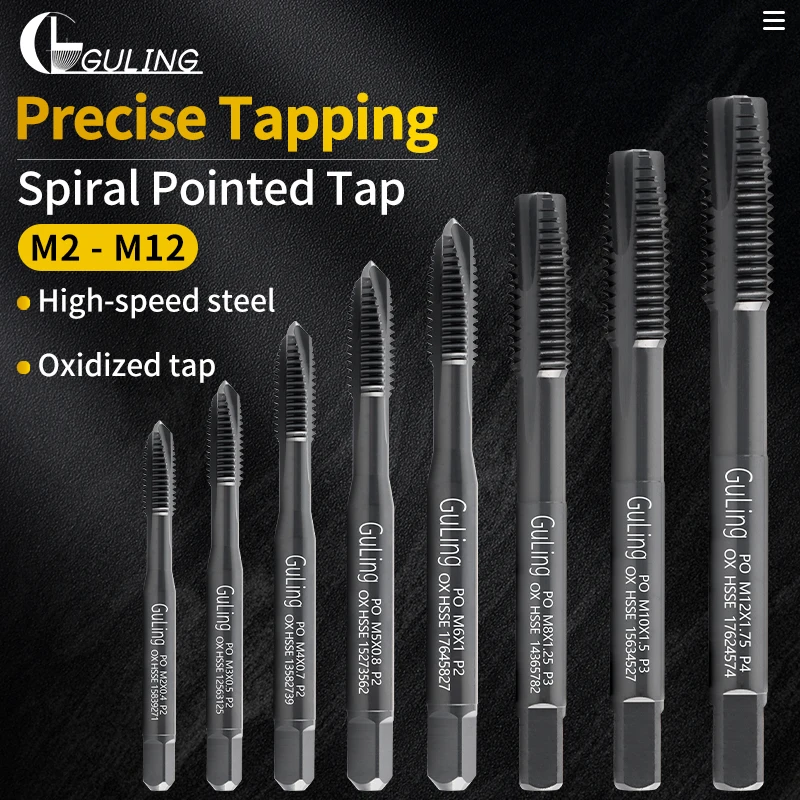 GULING 1SET(8PCS) M2-M12 Spiral Pointed Tap Bearing Steel Taper Set Screw Thread Tap M2M3 M4M5 M6M8 M10M12 White/TIN/DLC/TICN/OX
GULING 1SET(8PCS) M2-M12 Spiral Pointed Tap Bearing Steel Taper Set Screw Thread Tap M2M3 M4M5 M6M8 M10M12 White/TIN/DLC/TICN/OX