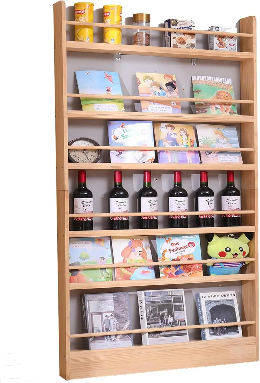 Wooden Kids Bookshelf, Wall Mount 6-Tier Behind The Door Shelf, Organizer for Toys and Books, Space-Saving Wall Mount Na
Wooden Kids Bookshelf, Wall Mount 6-Tier Behind The Door Shelf, Organizer for Toys and Books, Space-Saving Wall Mount Na