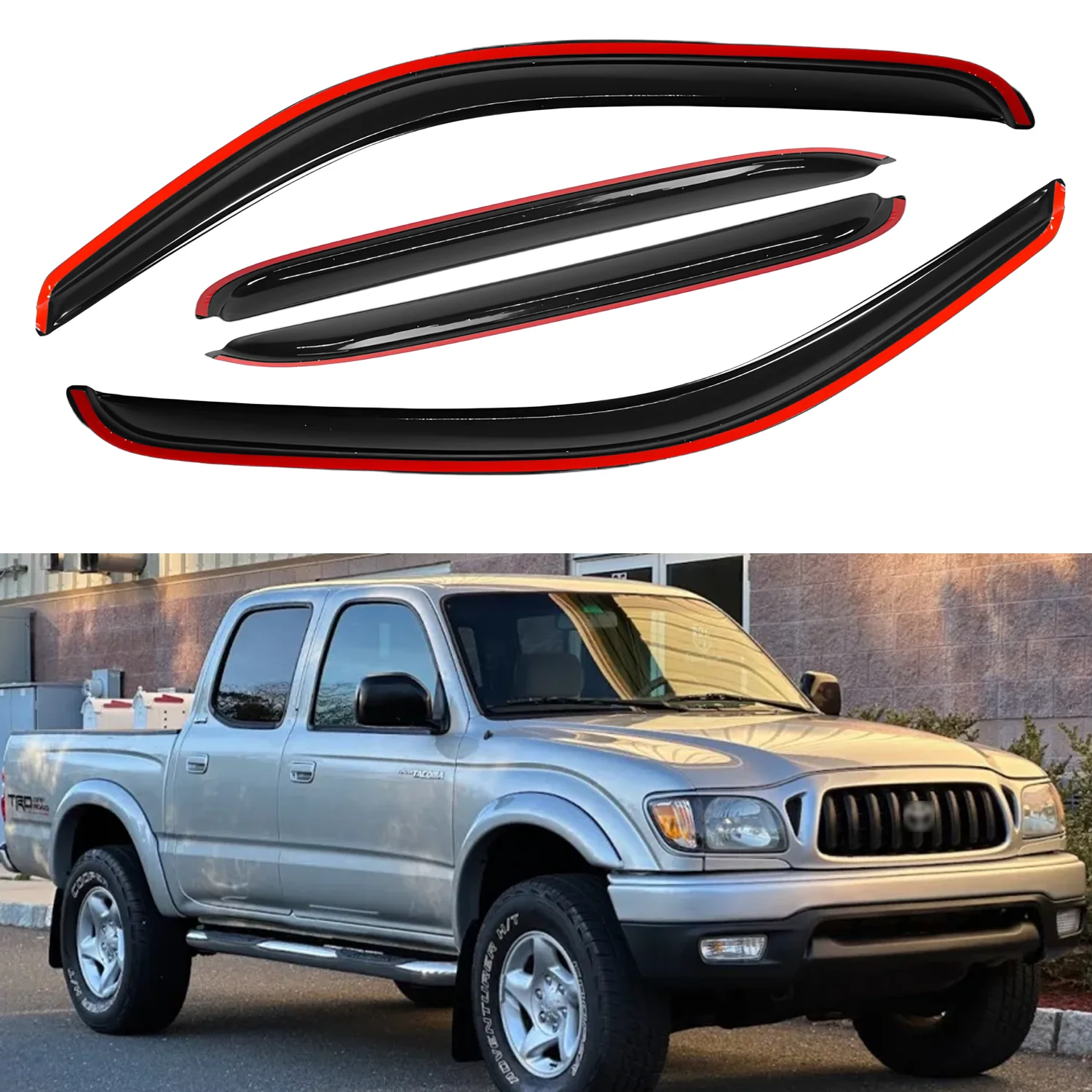 For Toyota Tacoma Crew Cab 4-Door 2001-2004 Wind Deflectors Tinted 4pcs Set Without Drip Channel 1.5mm Thick Boxed
For Toyota Tacoma Crew Cab 4-Door 2001-2004 Wind Deflectors Tinted 4pcs Set Without Drip Channel 1.5mm Thick Boxed