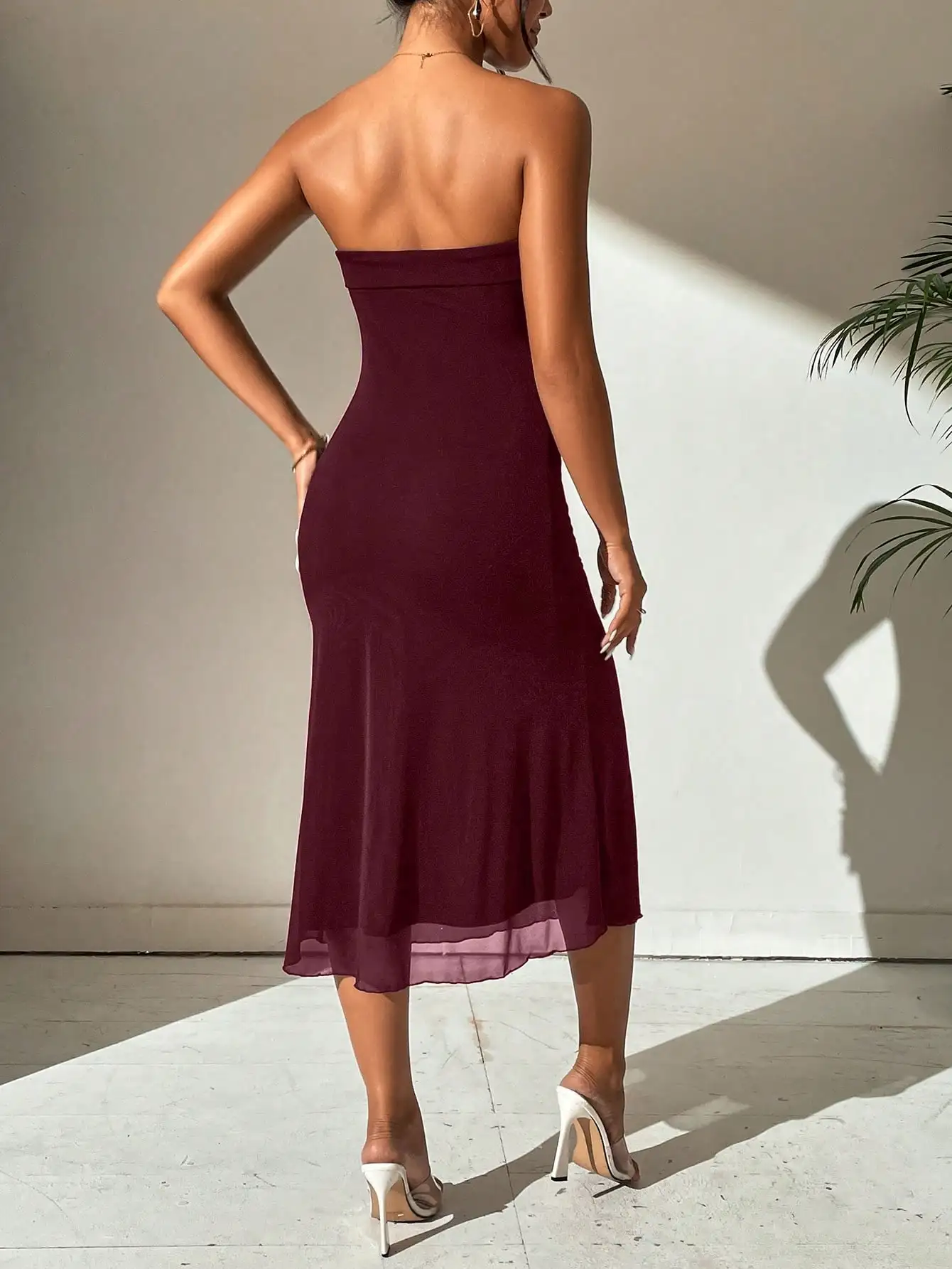 Women Solid Color Sleeveless Strapless Mesh Layered Midi Dress Summer
Women Solid Color Sleeveless Strapless Mesh Layered Midi Dress Summer