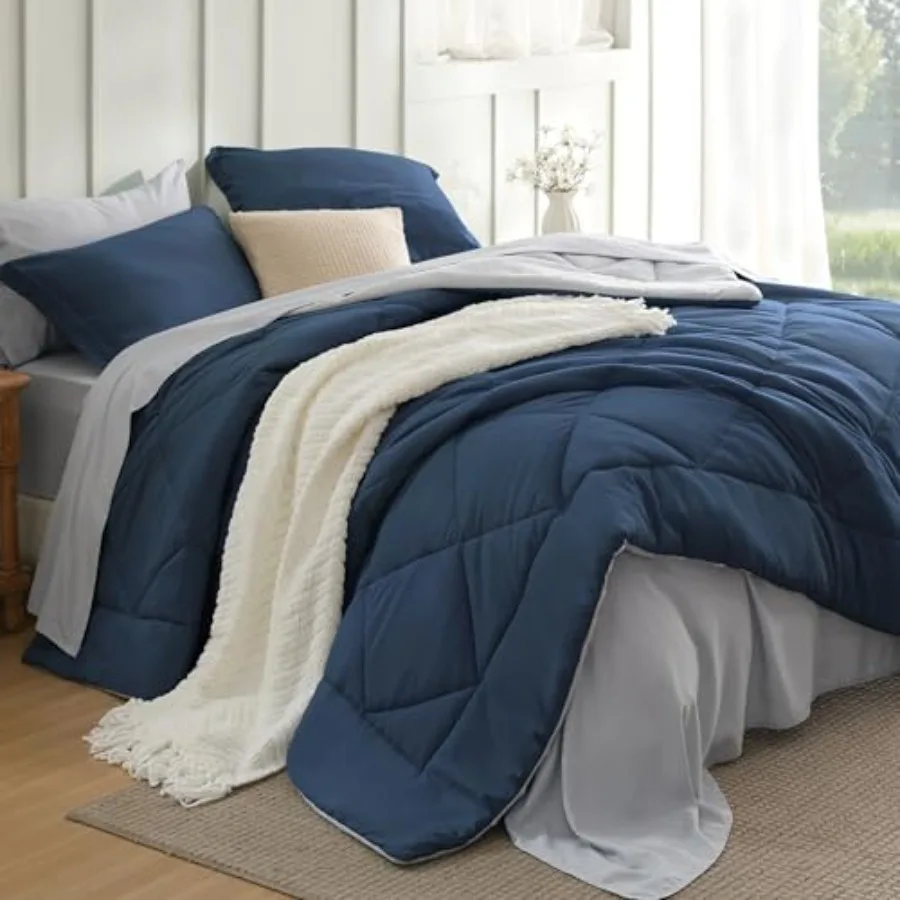 Blue Comforter Set Queen - 7 Pieces Reversible Navy Bed in a Bag, Blue Comforter Queen Bed Set for All Seasons with 1 Flat Shee
Blue Comforter Set Queen - 7 Pieces Reversible Navy Bed in a Bag, Blue Comforter Queen Bed Set for All Seasons with 1 Flat Shee