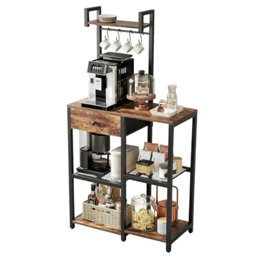 Kitchen bakers rack for appliance storage, steel with matte black finish, 6-tier adjustable design with drawer and hooks, space
Kitchen bakers rack for appliance storage, steel with matte black finish, 6-tier adjustable design with drawer and hooks, space