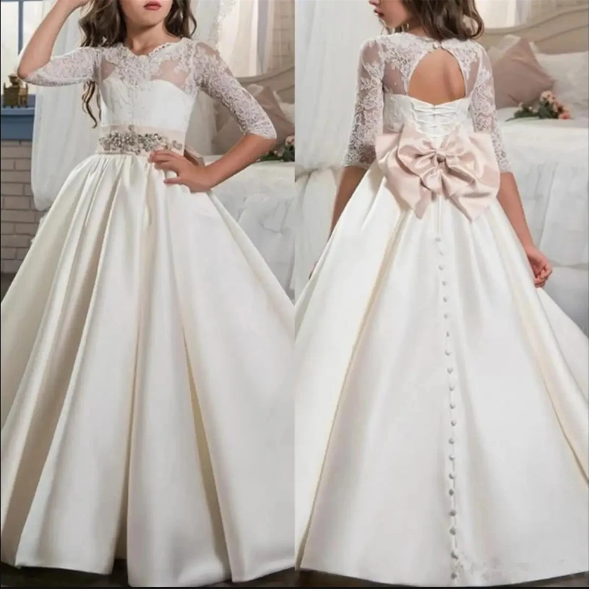 Customized Flower Girl Dress For Wedding Appliques Lace Bowknot Floor Length High Waist Kids Birthday First Communion Gown
Customized Flower Girl Dress For Wedding Appliques Lace Bowknot Floor Length High Waist Kids Birthday First Communion Gown