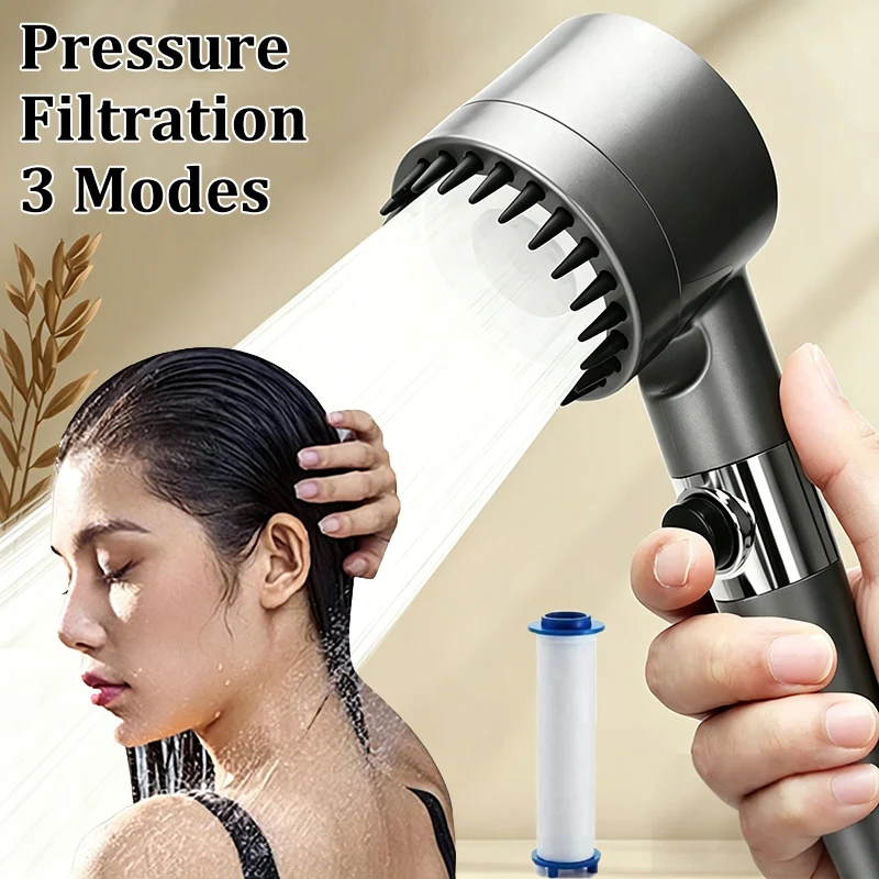 High Pressure Filter Shower Head 3 Modes One-key Stop Water Massage Clean Powerful Pressurized Shower Nozzle
High Pressure Filter Shower Head 3 Modes One-key Stop Water Massage Clean Powerful Pressurized Shower Nozzle